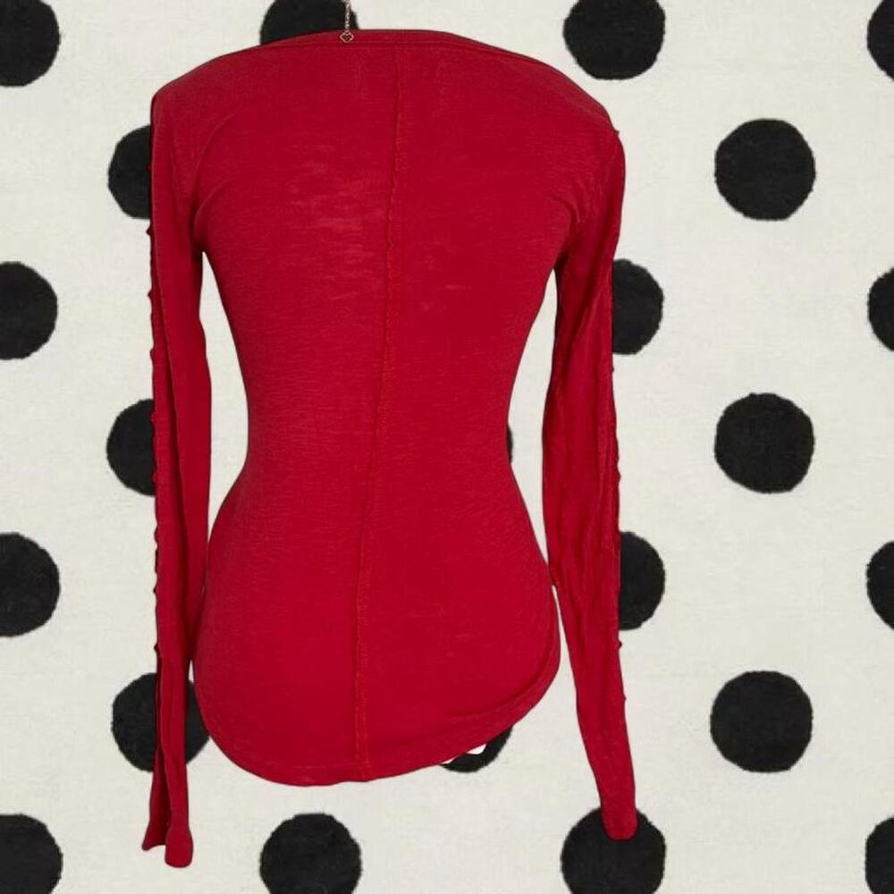 Abercrombie & Fitch red Henley long sleeve top with button details Size S Cotton - Picture 2 of 7